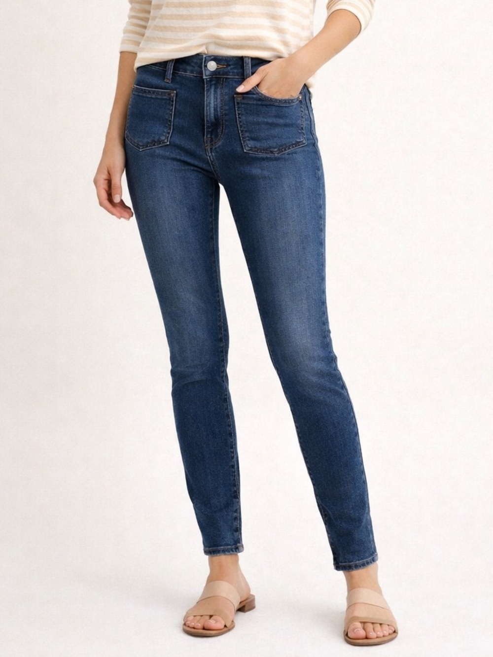 Free People Skinny Jeans W28 Mid Wash Stretch Pocket Detail medium wash